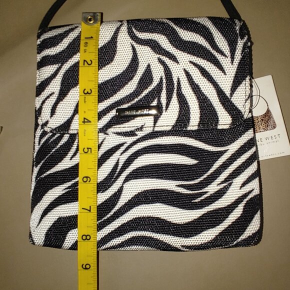 Nine West Zebra Print Crossbody Small Bag Black White Snap Closure Strap - Picture 2 of 10